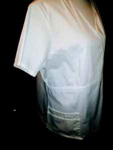 2XL NWT White Scrub Top Dickies Four pocket instrument straps EDS sign IRL pics - Picture 1 of 12