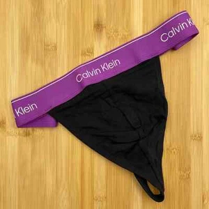 Calvin Klein Cotton Stretch Thong . Size Extra Large . Classic Purple Waistband - Picture 1 of 5