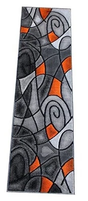 Alfombra de corredor contemporánea moderna, naranja gris negro (2 pies x 7 pies)  Foto 1 de 4