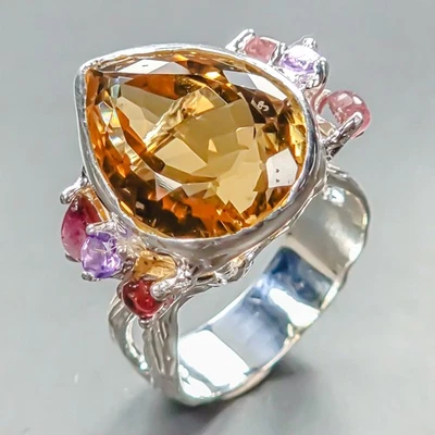 Joyería Anillo Cuarzo Citrino Natural 17 quilates Plata de Ley 925 Talla 7.5/R447087 Foto 1 de 4