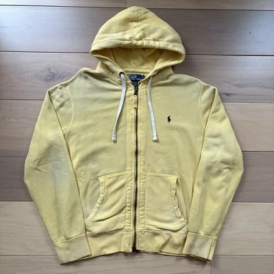 复古 Polo Ralph Lauren 全拉链连帽衫运动衫男式大号黄色褪色 90 年代 — 第 1/4 张图片