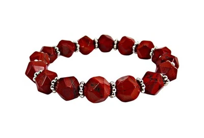 Brown agate stone bead stretch bracelet with silver spacer beads New - Image 1 of 4