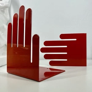 SPECTRUM DESIGNS Hand-Shaped BOOKENDS Red Metal VTG 1980s POP ART Office Decor - Picture 1 of 7