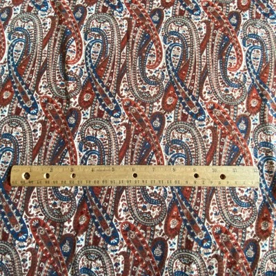 Tecido de malha paisley vintage marrom azul 2 YD peso médio - Imagem 1 de 4