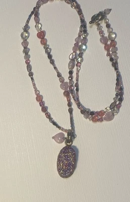 Кулон ручной работы розовый титан друзы серебристого тона - Изображение 1 из 4