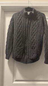 Aran Crafts Pullover grau Irland Merinowolle durchgehender Reißverschluss Zopfmuster Größe L - Bild 1 von 6
