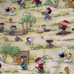 NOS 2 1/3 Yards Fabric Peanuts Snoopy Lucy Charlie Brown CharlesSchultz Baseball - Picture 1 of 10