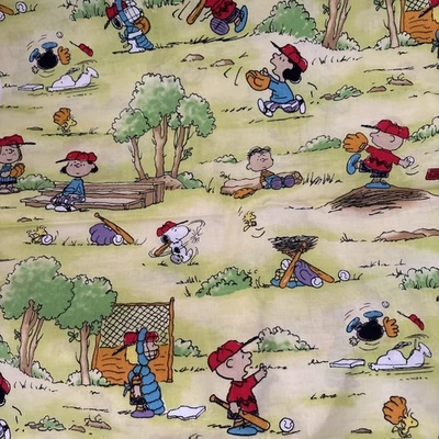 NOS 2 1/3 Yards Fabric Peanuts Snoopy Lucy Charlie Brown CharlesSchultz Baseball - Image 1 of 4