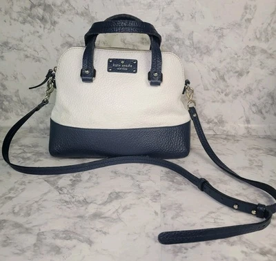 Kate Spade Blue Cream Satchel Pebble Leather Handbag Purse Grove Court Maise - Image 1 of 4
