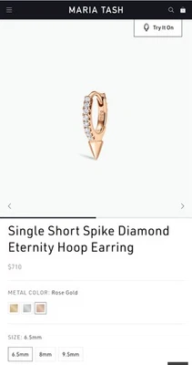 Maria Tash Single Short Spike Diamond Hoop Rose Gold 6.5mm *New* - Image 1 of 4