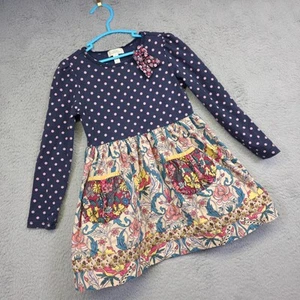 Matilda Jane Rowan Dress Girls 4 Blue Polka Dot Floral Patchwork Friends Forever - Picture 1 of 14