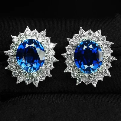 Orecchini luminosi in argento sterling 925 con zaffiro blu reale 17,65... - Immagine 1 di 4