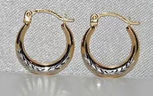 9ct Yellow & White Gold Creole Hoop Earrings - Picture 1 of 5