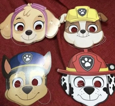 Paw Patrol 8 mascarillas de papel fiesta de cumpleaños 2 cada una Skye Chase Marshall escombros Foto 1 de 4