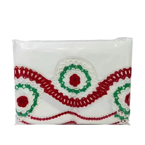 Vtg Embroidered Cotton Pillowcases Red Green White Roses Crochet Trim Set of 2 - Picture 1 of 18