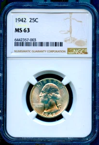 1942 25C Washington Quarter MS 63 NGC # 6442357-003 + bonus - Foto 1 di 2