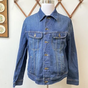Vintage Lee Denim Jean Jacket Medium Dark Wash Blue Grunge Punk 90s Mens XL - Picture 1 of 15