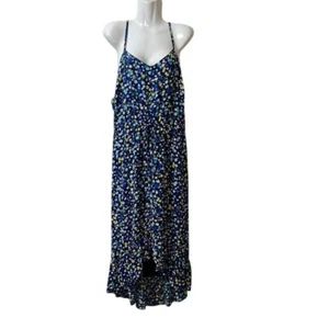 Donna Morgan Hi Lo Ruffle Hem Floral Midi Dress Navy Sunshine 18W Girly Romantic - Picture 1 of 9