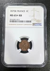 1875 K MS65+ RB France Centime KM 826.2 NGC UNC Ceres TOP GRADE! - Picture 1 of 5