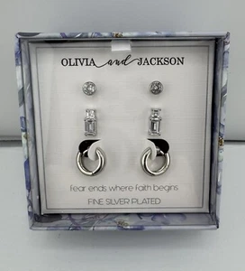 New Olivia & Jackson Fine Silver Plated Earrings Gift Set Hoops Studs NIB Dainty - Picture 1 of 6