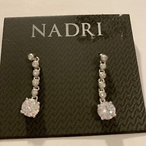 $110 NADRI Faceted Clear Round Multi Crystal Linear Drop Earrings  Item D