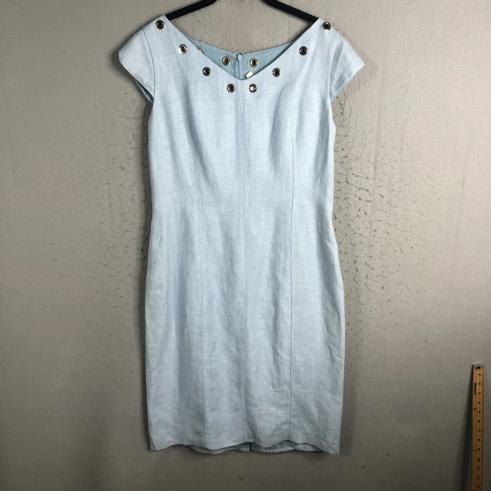 Платье женское Max Mara 12 США синее льняное льняное Италия 42 люверса дизайнерское мероприятие - Изображение 1 из 4