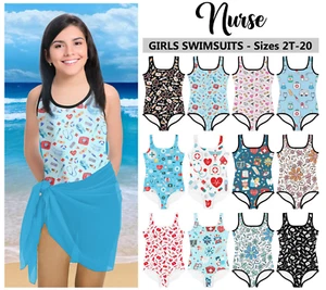Kids Nurse Swimsuit #1 - Baby Girl Teens Bathing Suit Nursing Student RN LPN NP - Picture 1 of 18