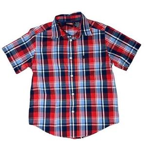 Wrangler Boy's Western Red Blue Plaid Short Sleeve Button Down Shirt Small 6/7 - Picture 1 of 5