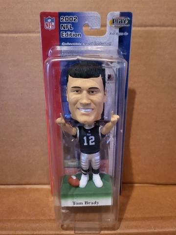 2002 NFL Edition Tom Brady Bobble Head Doll Blue Jersey Rare w/ Upper Deck Card Cover
