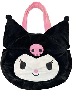 Kuromi Face Hello Kitty Sanrio schwarz Plüsch große Beuteltasche Tasche rosa Griff - Bild 1 von 10