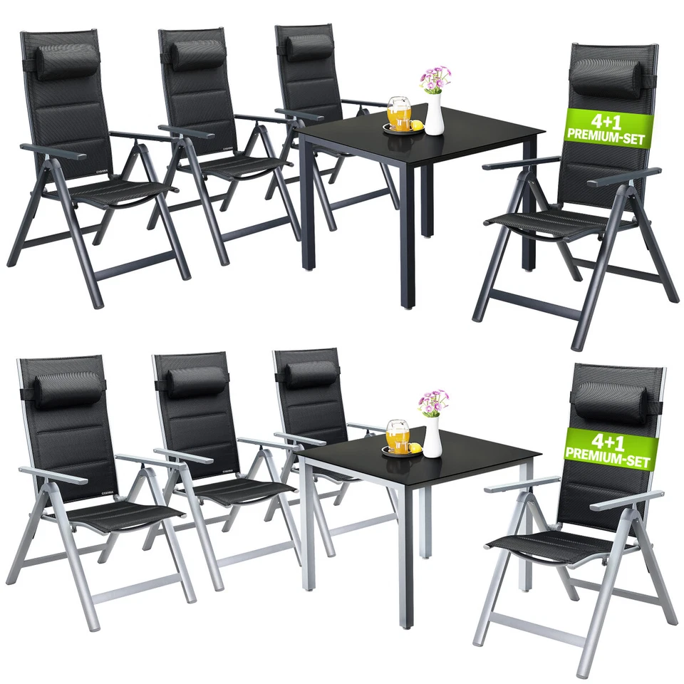 CASARIA® Gartenmöbel Sitzgruppe Essgruppe Aluminium Garten Tisch Klappstuhl Set - Bild 1 von 4