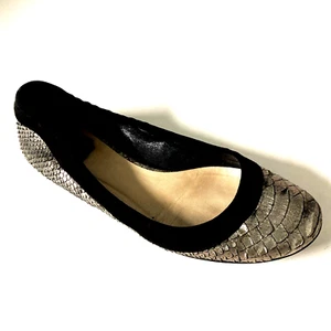 Christian Dior Snake Print Ballet Flat Python Round Toe Metallic Black Suede 37 - Picture 1 of 12
