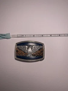 Vintage Leather Silver and Blue Eagle Belt Buckle - Picture 1 of 2