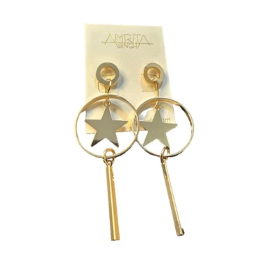 Pendientes colgantes Amrita Singh para mujer enchapados en oro con halo de estrella nuevos con etiquetas Foto 1 de 3