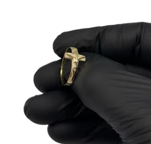 Gold on 925 Sterling Silver Christ Jesus Cross Ring Christian Religious rosary - Picture 1 of 7