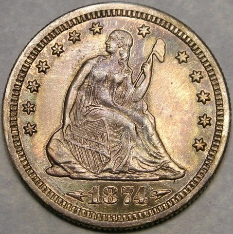 1874 S LIBERTY SEATED SILVER QUARTER HIGH QUALITY VERY APPEALIN BEAUTIFUL TONING Cover