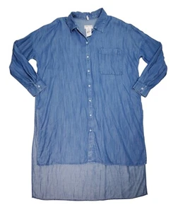 Blue Chambray Button Down Top Long Shirt Dress 3/4 Sleeves Women's Small - Picture 1 of 8