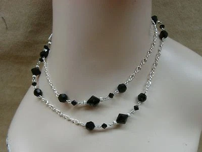 ¡HERMOSO COLLAR DE CRISTAL NEGRO FACETADO PLATA ESTERLINA NUEVO CON ETIQUETAS! Foto 1 de 4