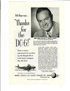 1950 Douglas DC-6 Airplane Bob Hope Says Flying Travel Print Ad - Picture 1 of 1