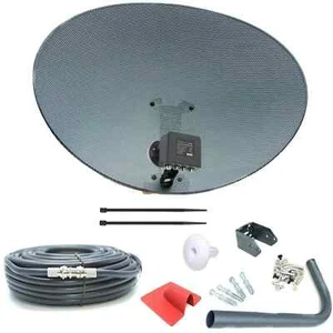 80cm Zone 2 Satellite Dish & Quad LNB + 30m RG6 Black Kit For Freesat / Sky + HD - Picture 1 of 8