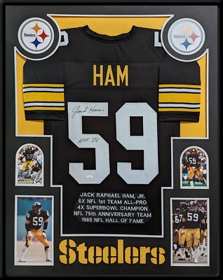 FRAMED JACK HAM AUTOGRAPHED SIGNED INSC PITTSBURGH STEELERS STAT JERSEY JSA COA - Image 1 of 4