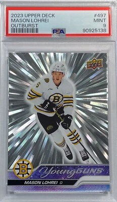 2023-24 Mason Lohrei Upper Deck  Silver Outburst Rookie Young Guns RC #497 PSA 9 - Image 1 of 2