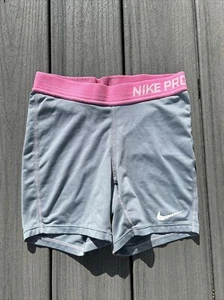 Nike Pro Girls Sz L Dri-Fit Spandex/Compression Shorts 4” Inseam ~Gray/Pink~ - Picture 1 of 5