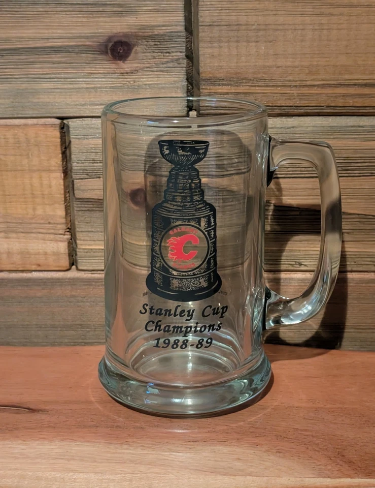 NHL Calgary Flames Stanley Cup Champions 1988-89 Glass Stein Mug Cutler - 14 OZ Foto 1 de 4