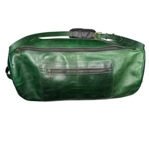 Cirrus Green Leather Holdall Rare Travel Large Duffle Bag Vintage Made England - Picture 1 of 23
