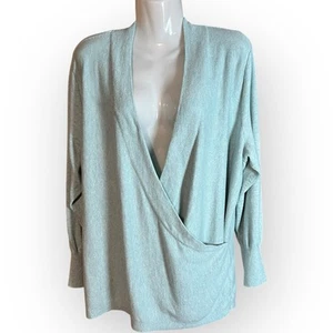 J Jill Sweater Womens XLP Aqua Blue Seamed Wrap Long Sleeve V neck Top Cozycore - Picture 1 of 12