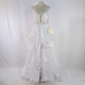 Wedding Dress Lan Ting White Lace Short Sleeve Sequin New UK 12 14 Bridal - Picture 1 of 18