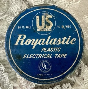 Cinta eléctrica de plástico Royallastic vintage lata Estados Unidos goma - Imagen 1 de 3