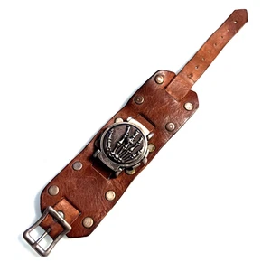 Nemesis Skelett Hand Wende Analog Uhr Braun Leder Manschette Band Halloween - Bild 1 von 7