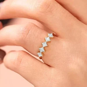 1Ct Princess Lab Created Diamond Women Eternity Band Ring 14k Yellow Gold Plated - Picture 1 of 4